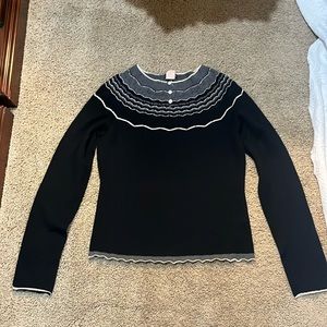 SALE! J Crew Women's Small Marino Wool Black Cream Round Neck Preppy Sweater